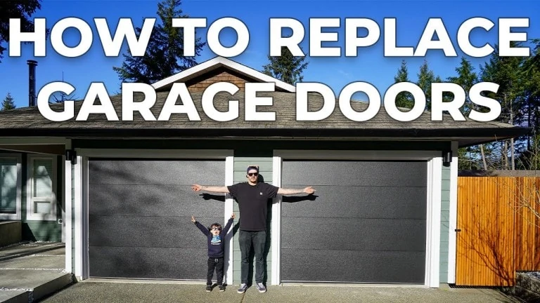 standing in front of newly installed garage doors