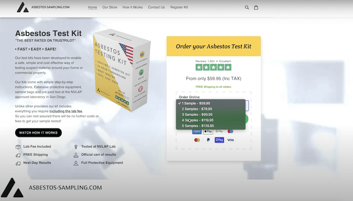 online screenshot of asbestos sampling